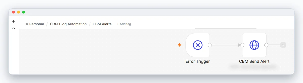 The shared alert workflow: an error trigger that posts the failure straight back into the platform
